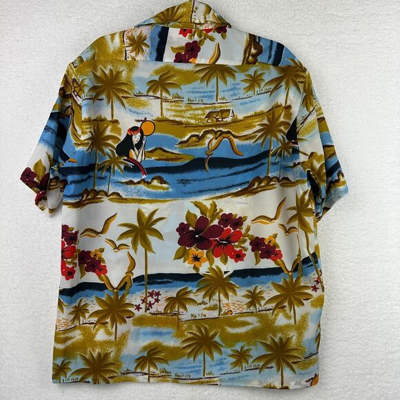 Vintage Vancort Mens Hawaiian Button Up Shirt L No Iron Luau Surf Beach Retro - Picture 9 of 9